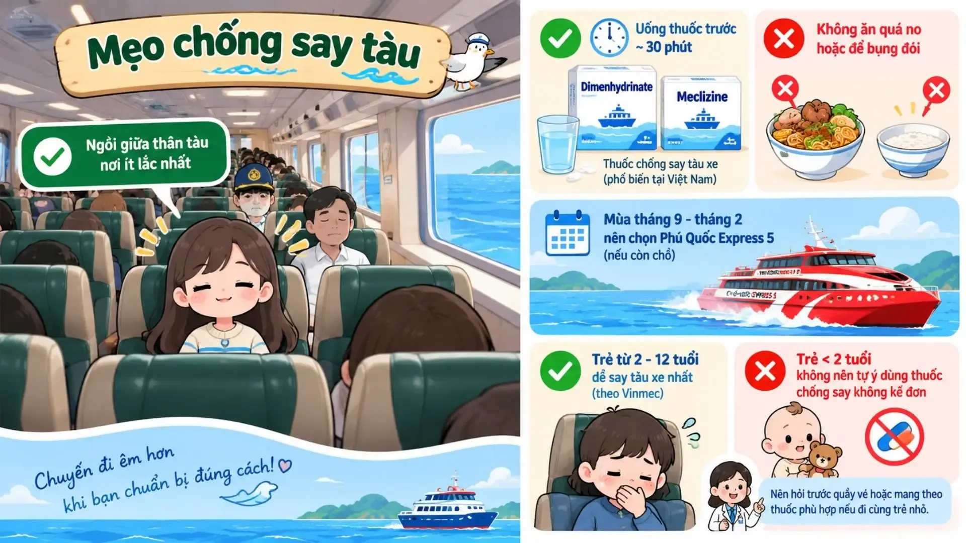 Mẹo giảm say sóng khi đi tàu ra Lý Sơn